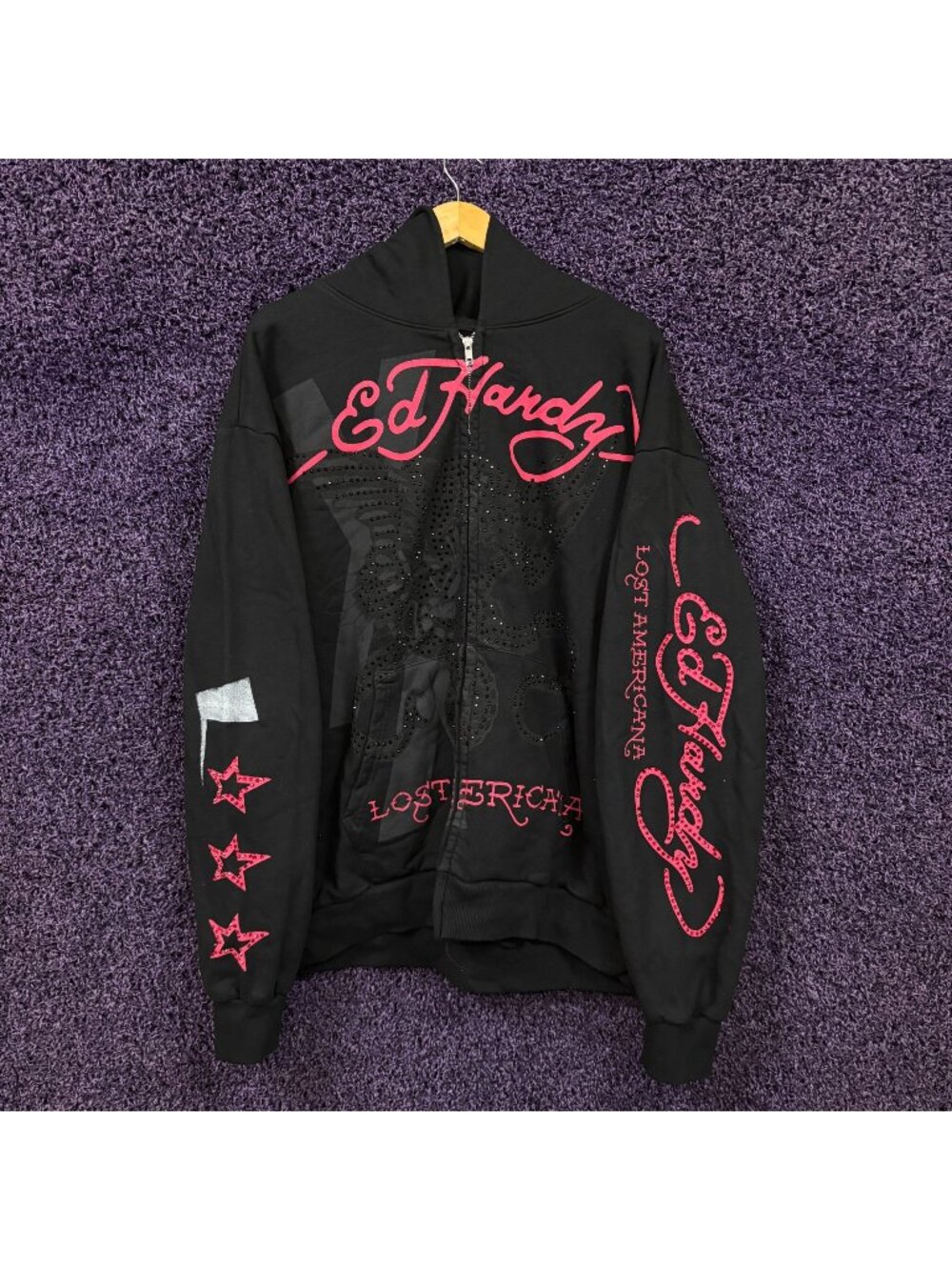 Ed Hardy x Machine Gun Kelly Bedazzled Hoodie Size Extra Large